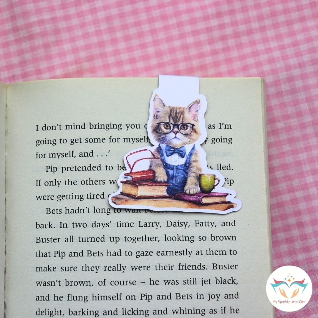 Cat with Books Magnetic Bookmark