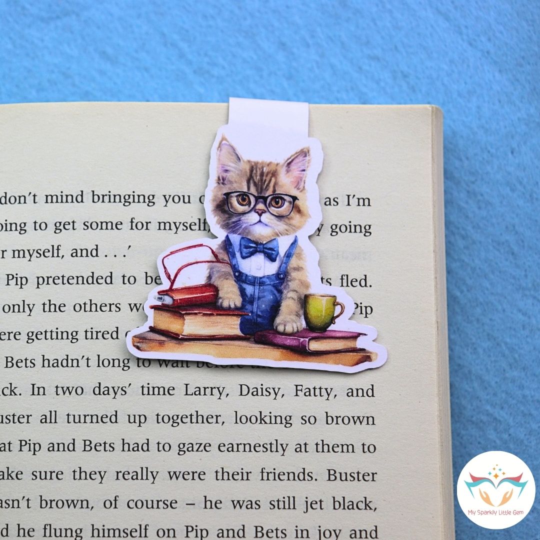 Cat with Books Magnetic Bookmark