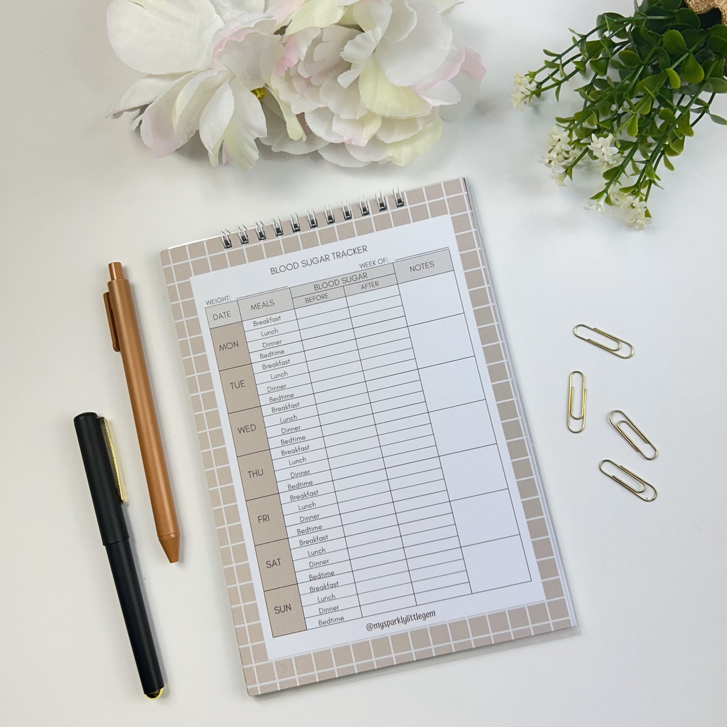 A5 Blood Sugar Tracker Beige
