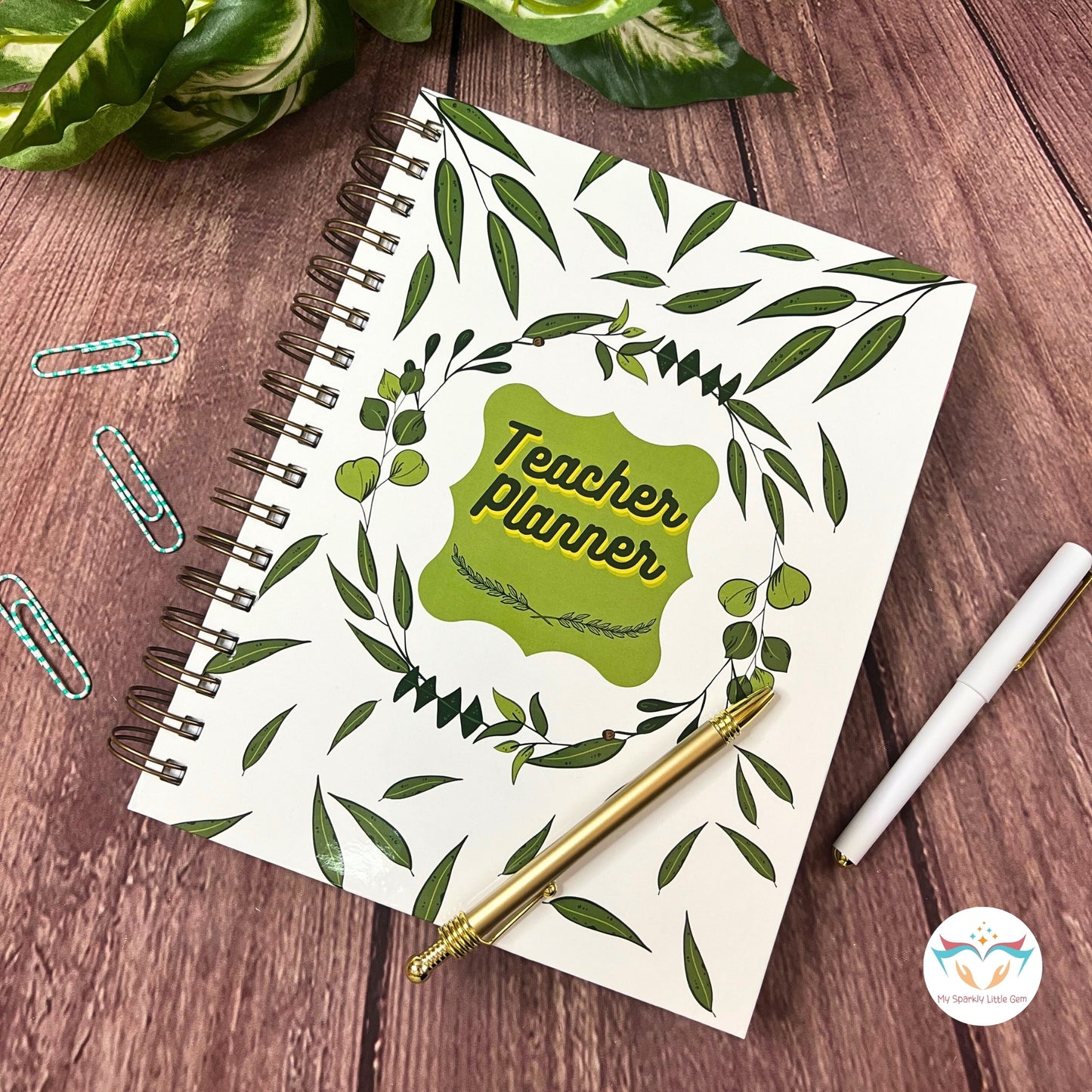 Undated Green Leaves Teacher Planner
