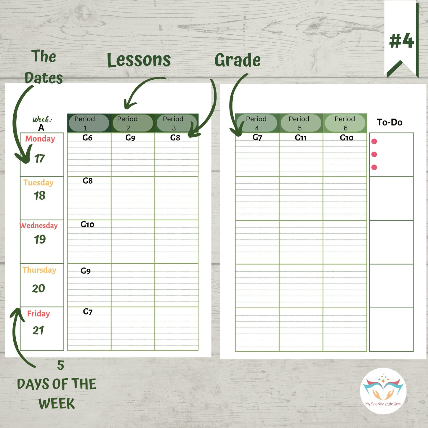 Undated Green Leaves Teacher Planner
