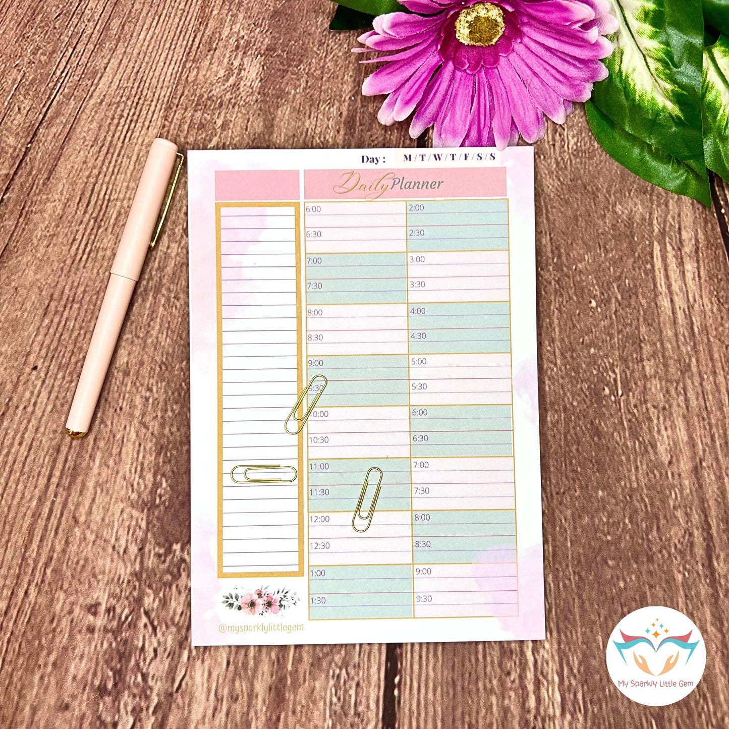 A5 Pink Hourly/Daily Planner