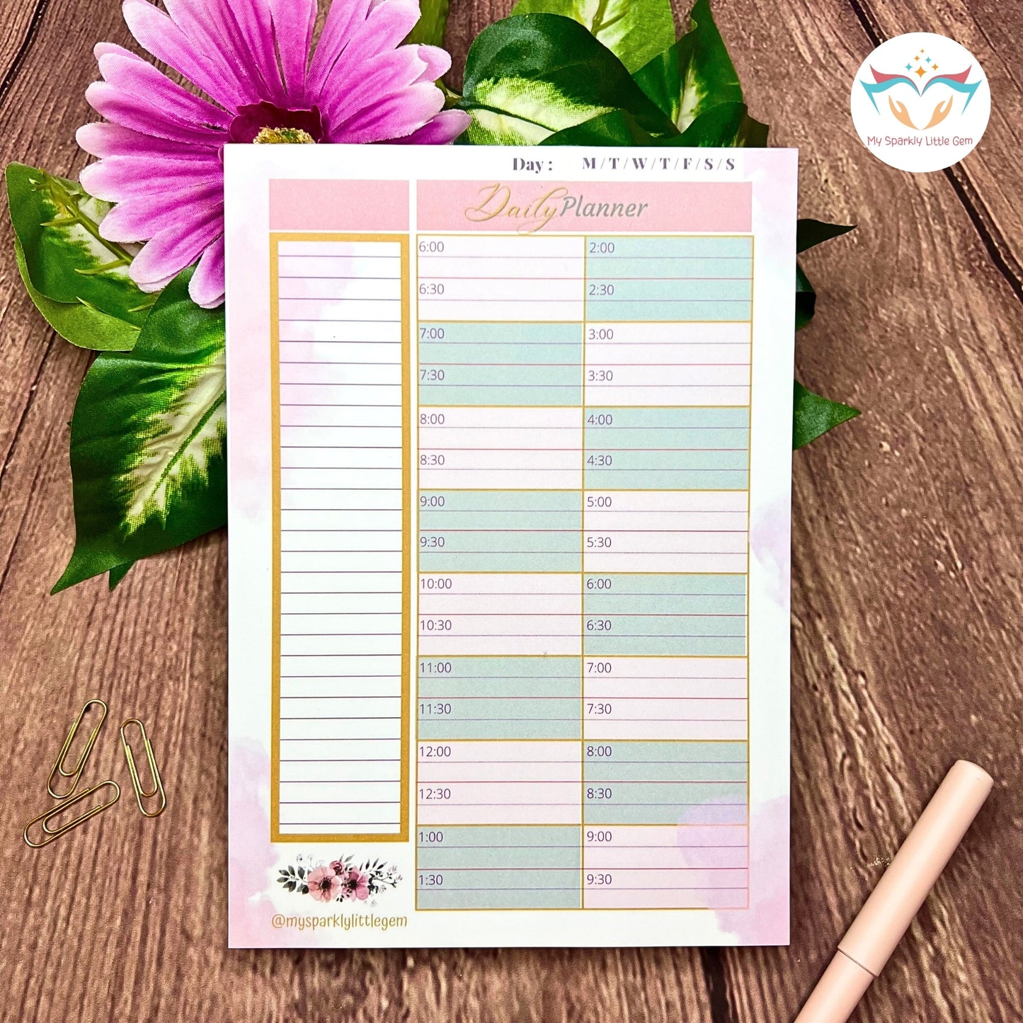 A5 Pink Hourly/Daily Planner