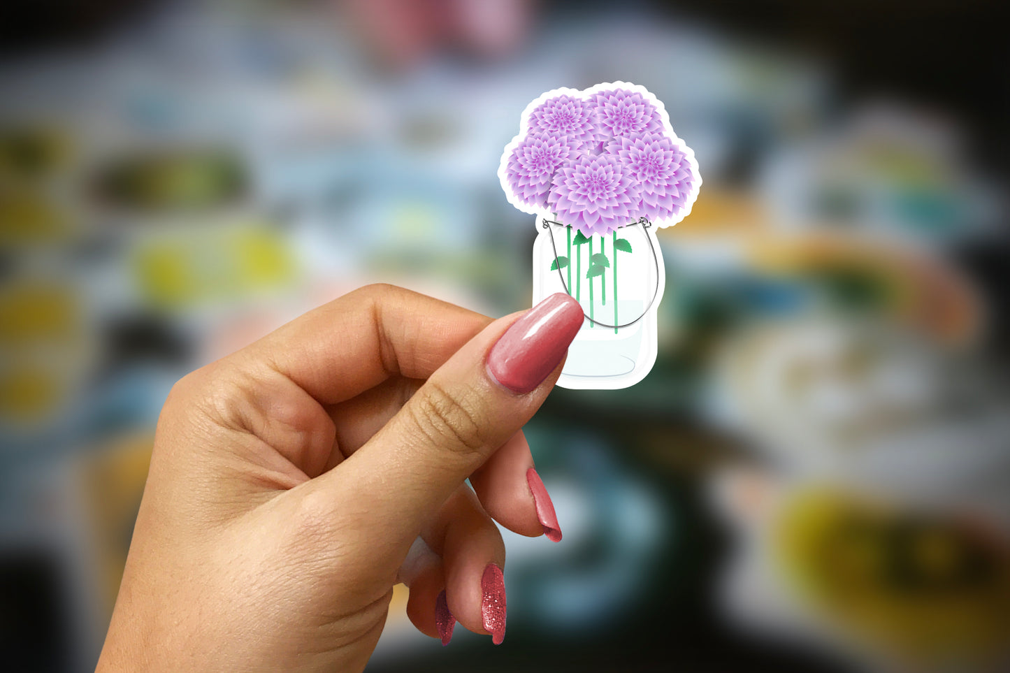 Purple Hydrangea Glass Vase Sticker
