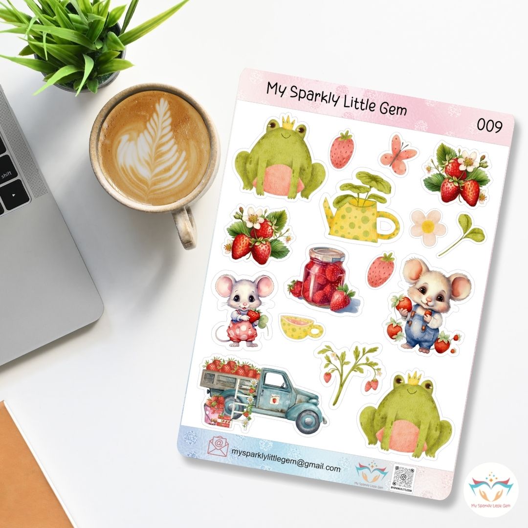 Strawberries and frogs Sticker Sheet