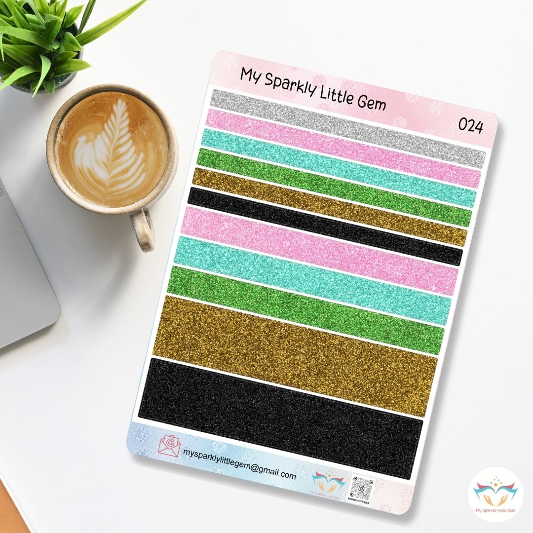 Glitter Washi Tape Style Sticker Sheet
