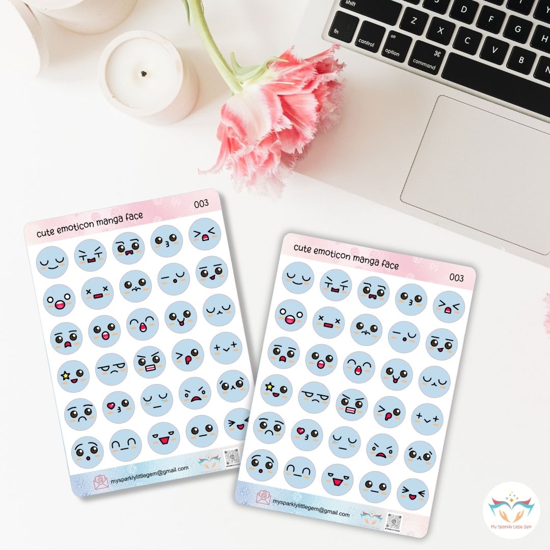 Blue Emotion Faces Sticker Sheet