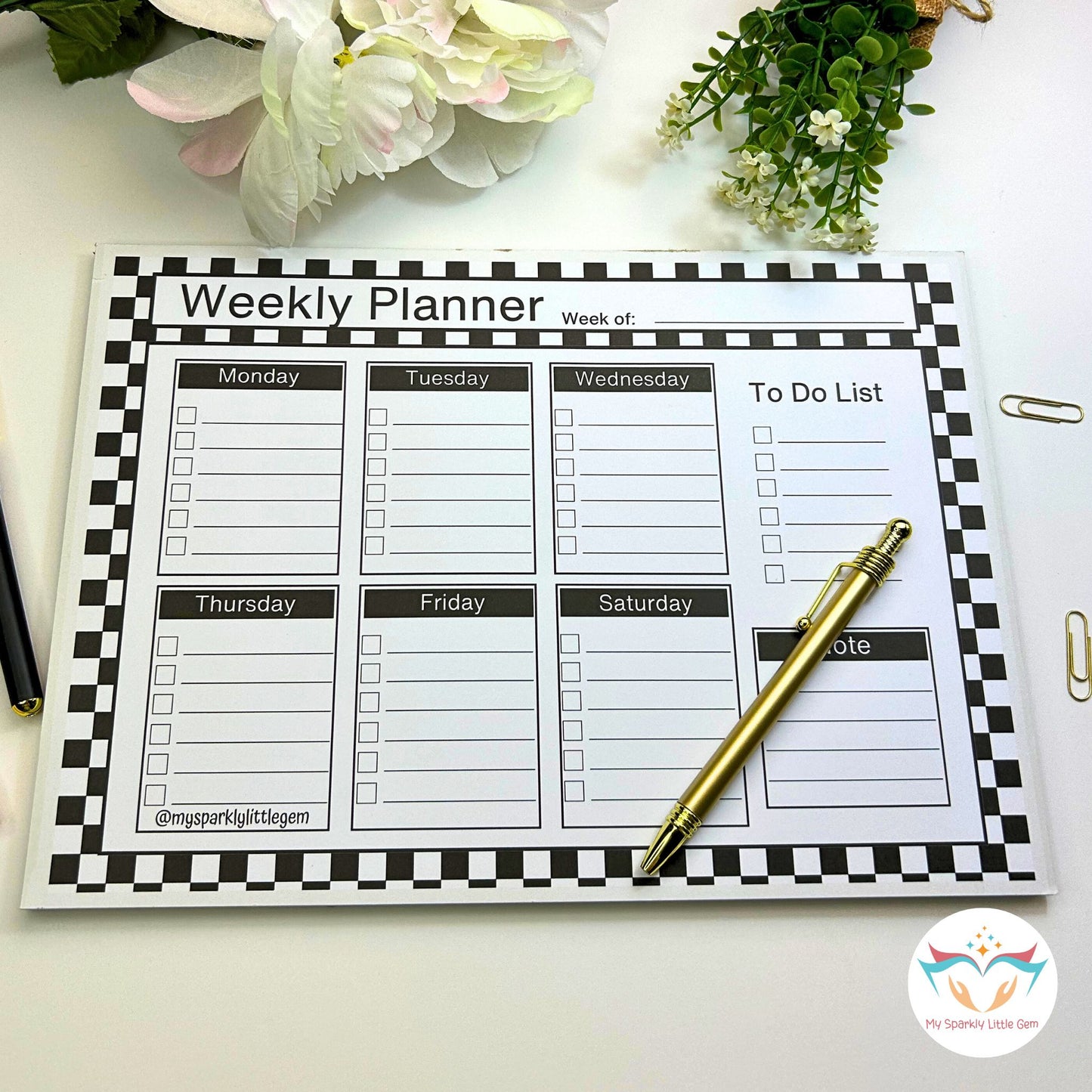 A4 Black And White Checkers Weekly Planner