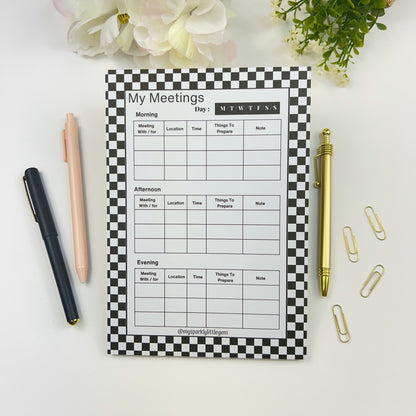 My Meetings A5 BLK & WHT Checkered