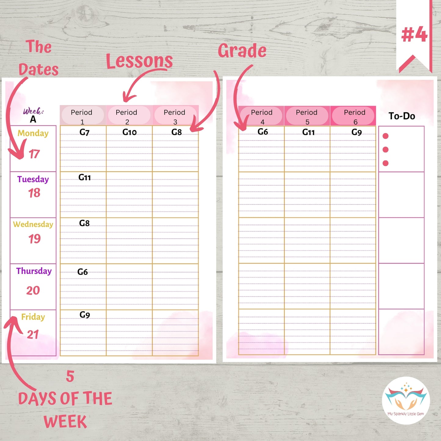 Undated Pink Flowers Teacher Planner