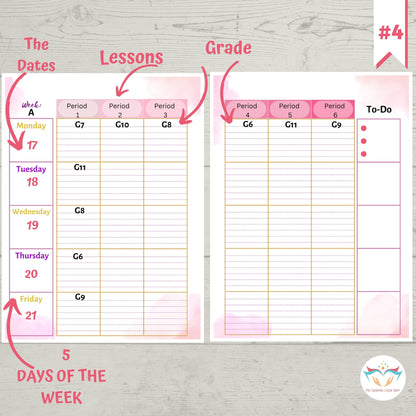 Undated Pink Flowers Teacher Planner