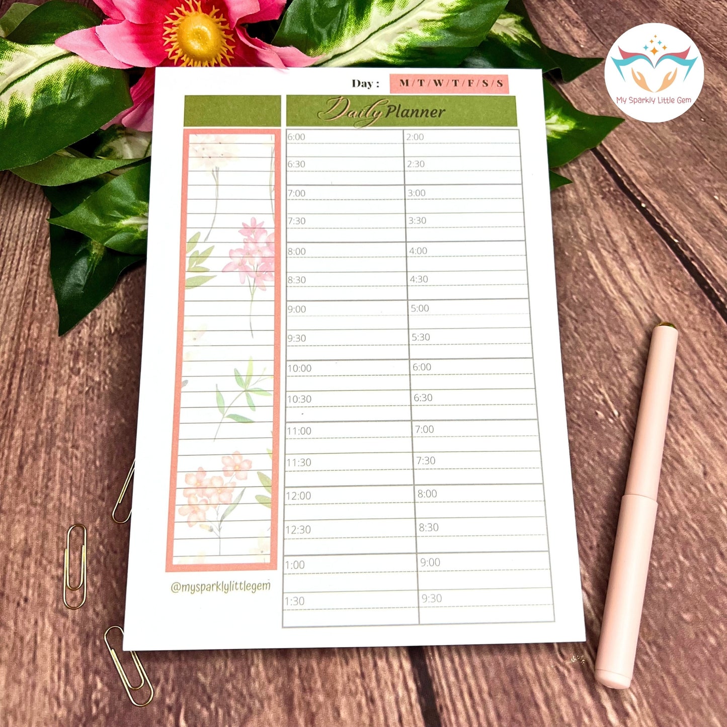 A5 Floral Hourly/Daily Planner