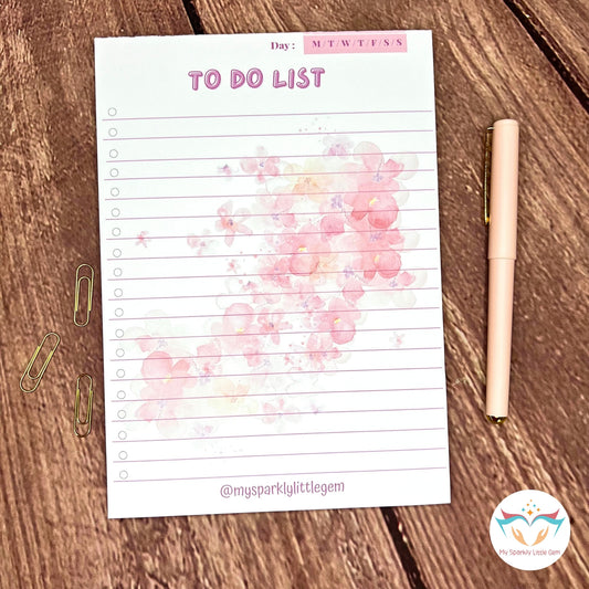 A5 Pink Flowers To-Do List