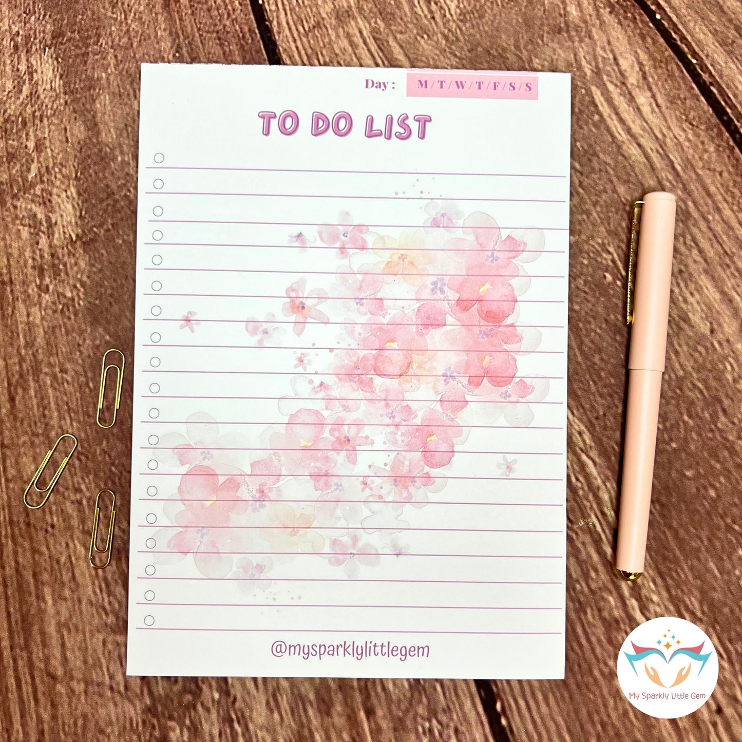 A5 Pink Flowers To-Do List