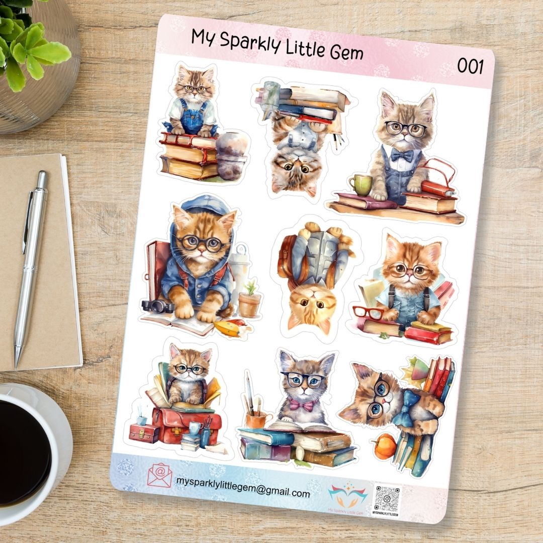 Back To School Cat Sticker Sheet