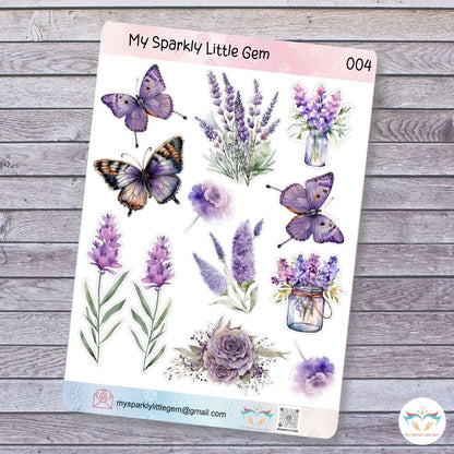 Purple Flowers And Butterflies Sticker Sheet