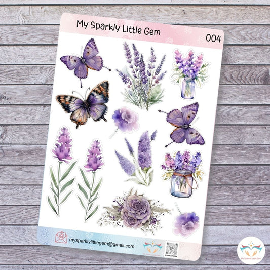 Purple Flowers And Butterflies Sticker Sheet