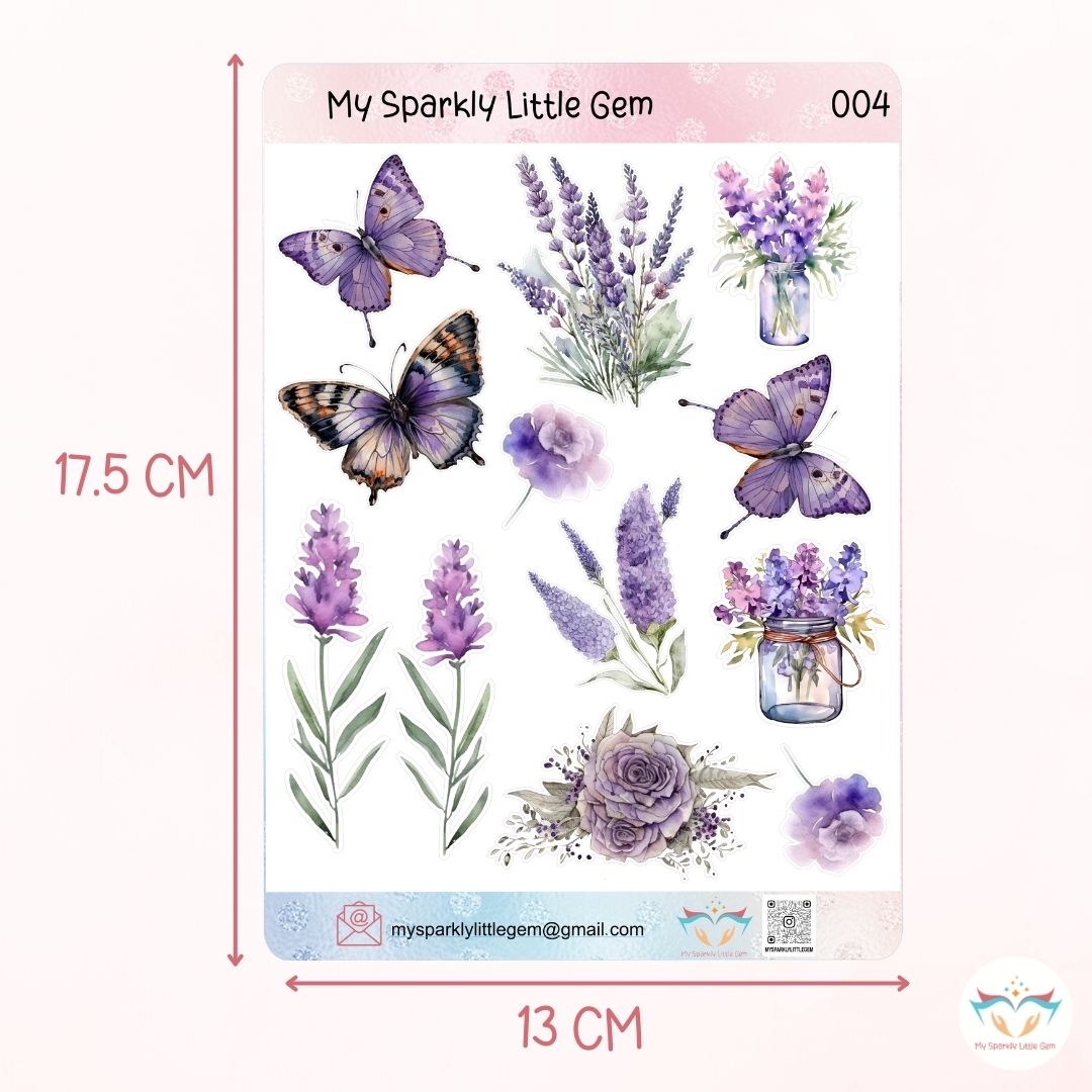 Purple Flowers And Butterflies Sticker Sheet