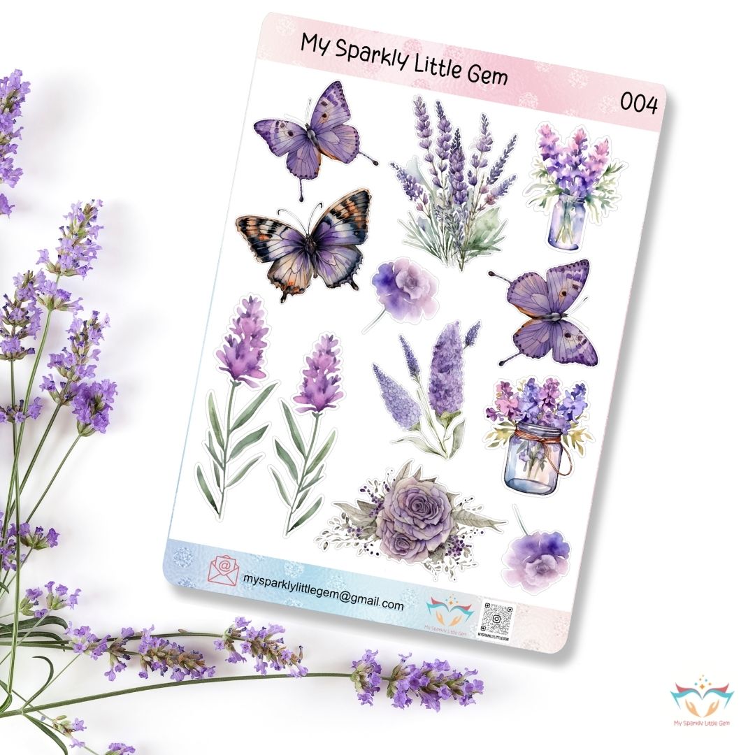 Purple Flowers And Butterflies Sticker Sheet