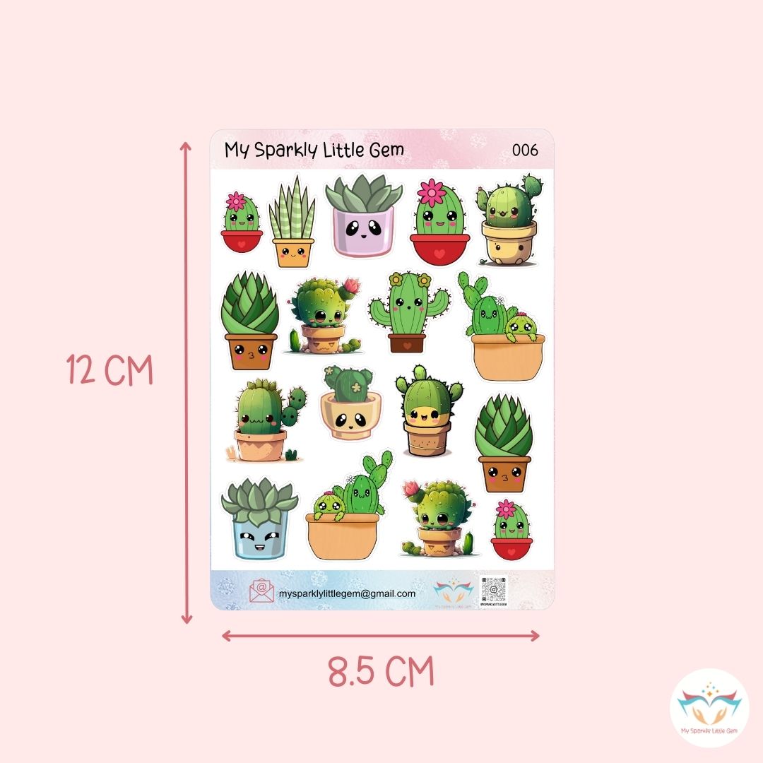 Kawaii Cactus Sticker Sheet