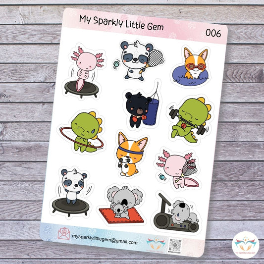 Cute Sporty Animals Sticker Sheet