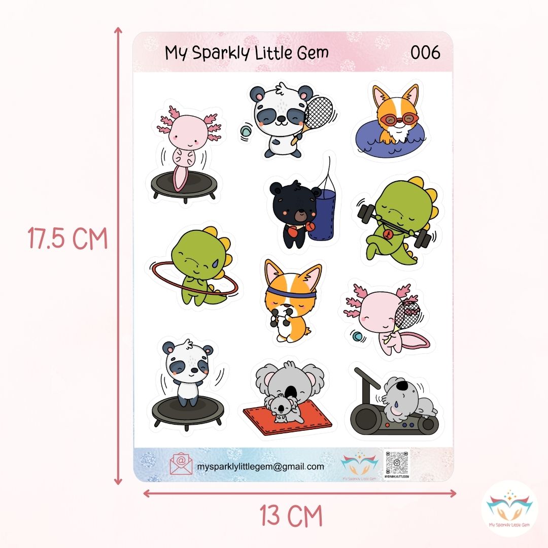 Cute Sporty Animals Sticker Sheet