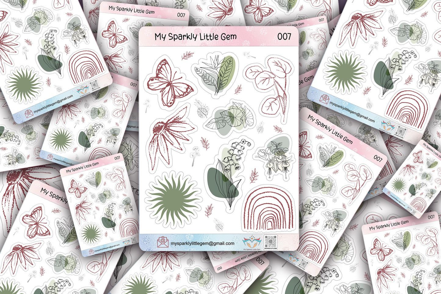 Maroon And Green Boho Sticker Sheet