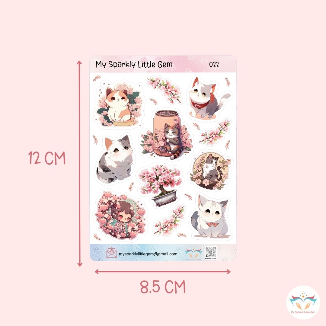 Anime Sakura Cat Sticker Sheet