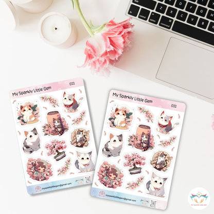 Anime Sakura Cat Sticker Sheet