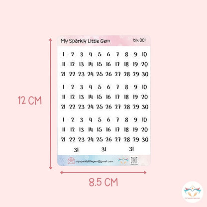 Dates Numbers Sticker Sheet